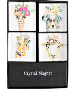 2516 GLASS MAGNETS CRAZY ANIMALS  S/4