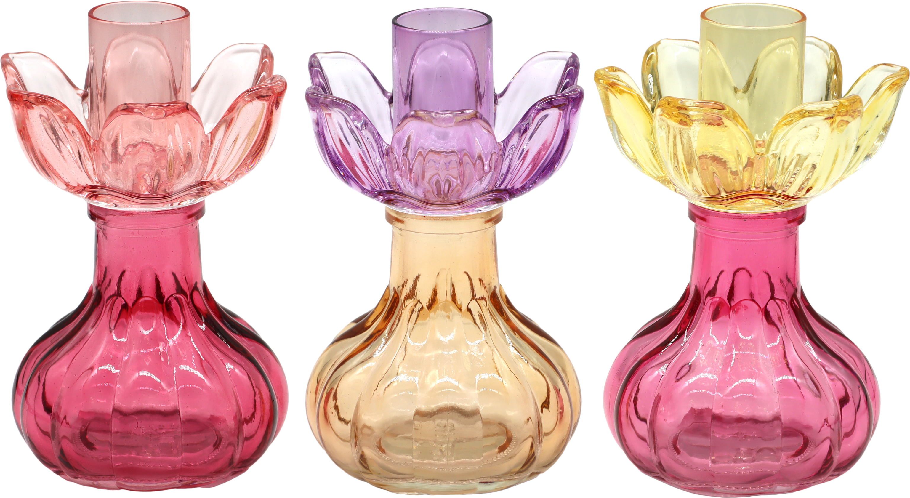 6482 CANDLEHOLDER FLORA FLAME  S/3