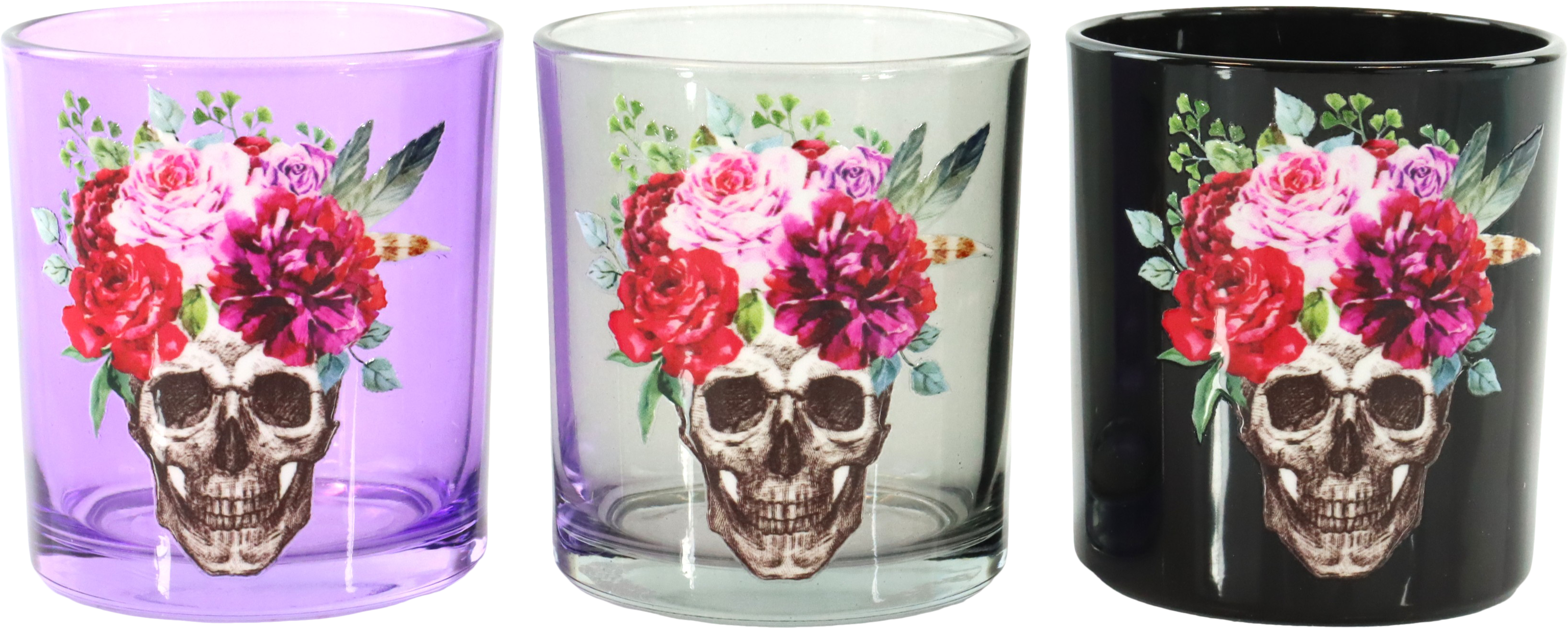 6513 WINDLICHTER SKULL IN BLOOM  S/3