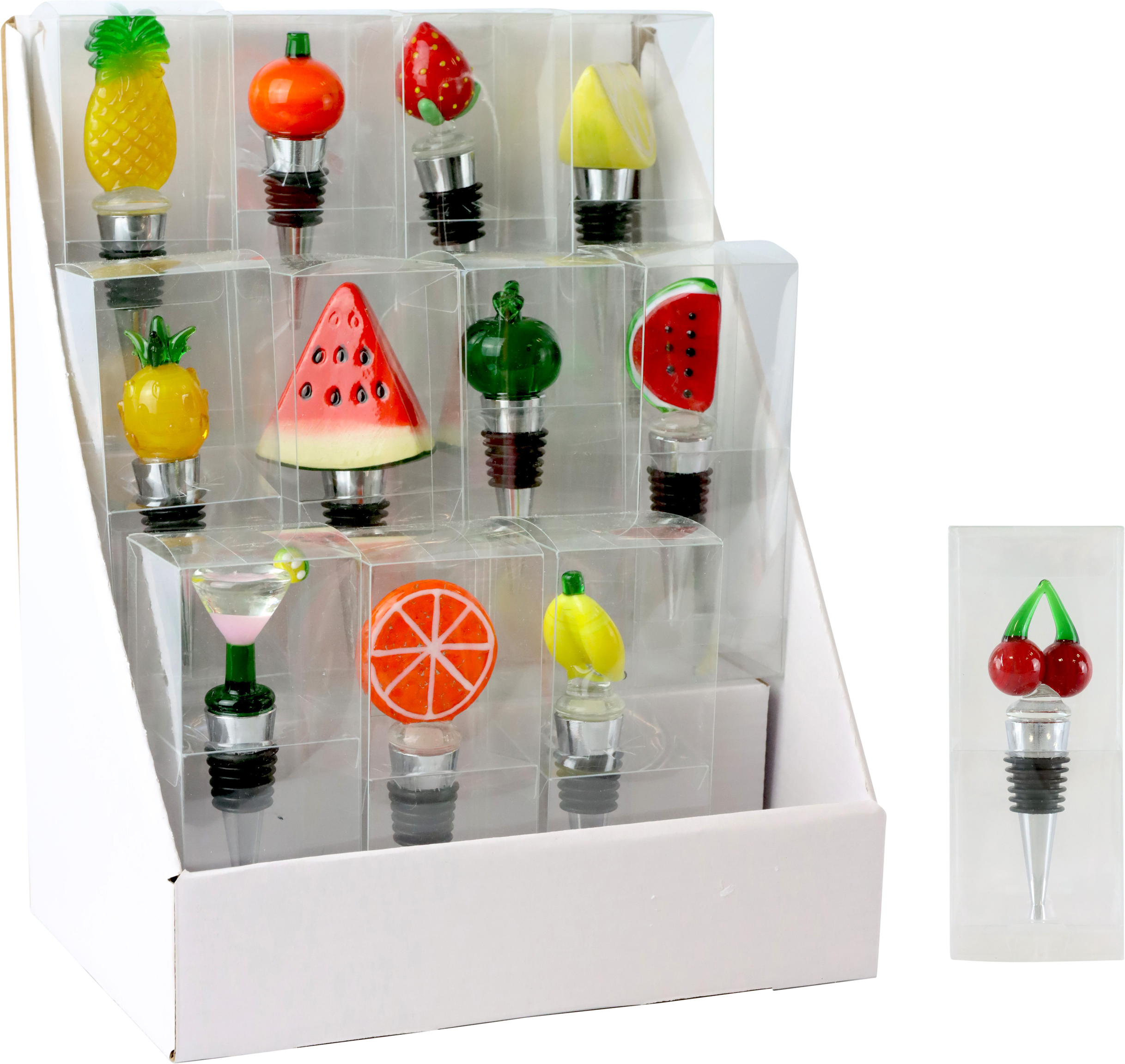 9129 DISPLAY  BOTTLESTOPPER FRUITS  S/12